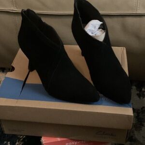 Clarks Black Suede Pointed Toe Ankle Booties
